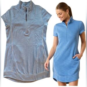 TOMMY BAHAMA Faded Light Blue Zip-Front Cap Sleeve Collar Shirttail Hem MED